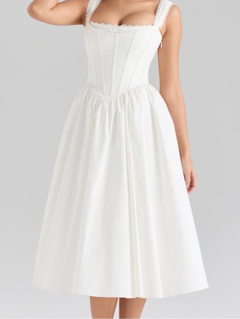 House of CB Amara white stretch cotton corset midi dress size XS